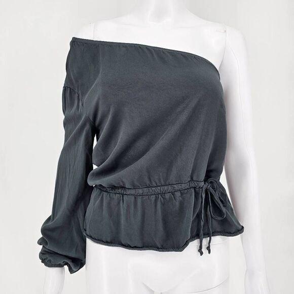 Cloth & Stone Luxe Satin One Shoulder Top Green XS - Picture 2 of 7